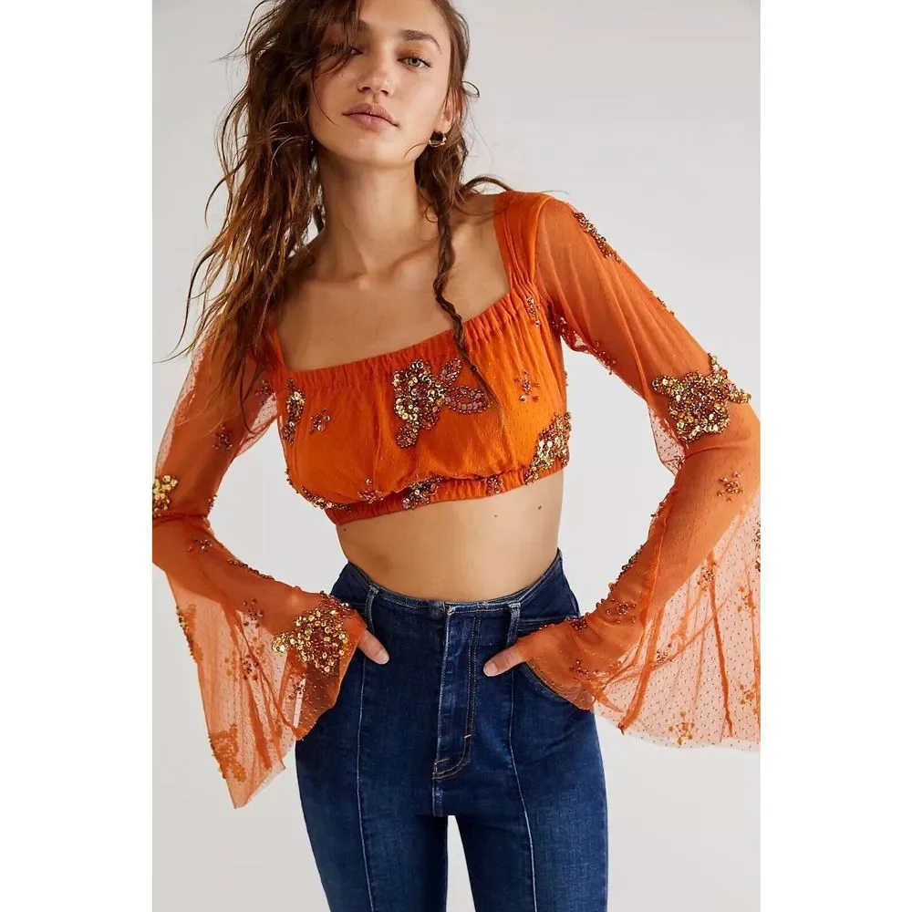 New Free People Summer Spice Top size Small in orange color